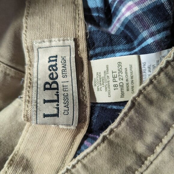 LL Bean Flannel Lined Pants Sz 18P Beige High Rise Bootcut Khaki Chinos - Picture 4 of 5